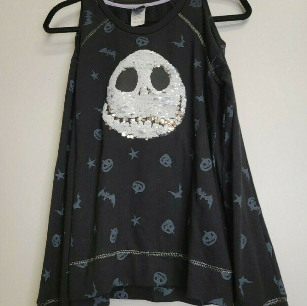 Jack Skellington LS Cold Shoulder Tee Flip Sequin NWOT - Picture 2 of 4